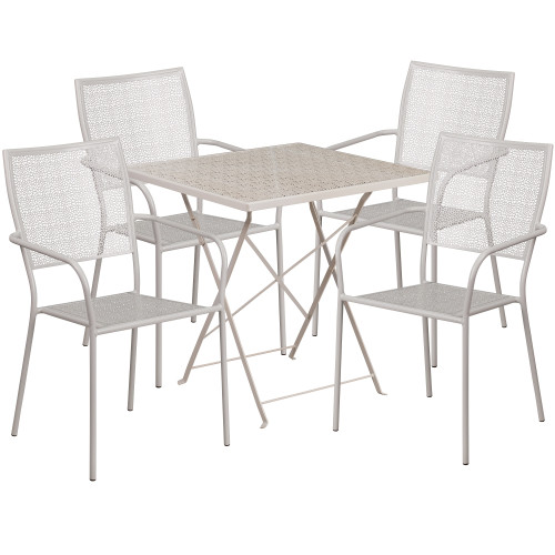 Set of 5 Light Gray Square Outdoor Patio Folding Table with Armchairs