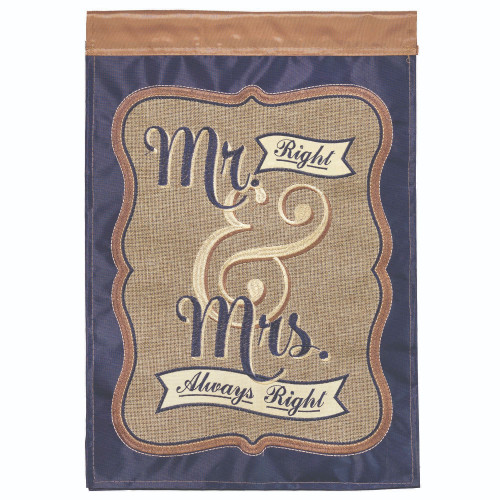 Blue and Brown Double Applique "Mr. Right & Mrs. Always Right" Outdoor Garden Flag 18" x 13"