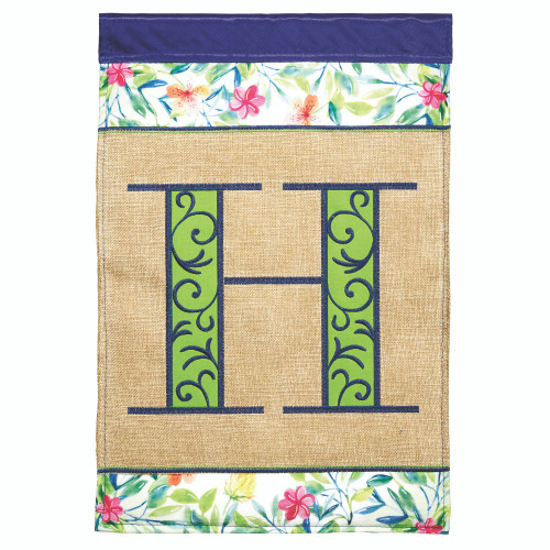 Green and Beige Monogram 'H' Spring Double Applique Outdoor Garden Flag 18" x 13"