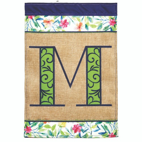 Green and Beige Monogram 'M' Spring Outdoor Garden Flag 18" x 13"