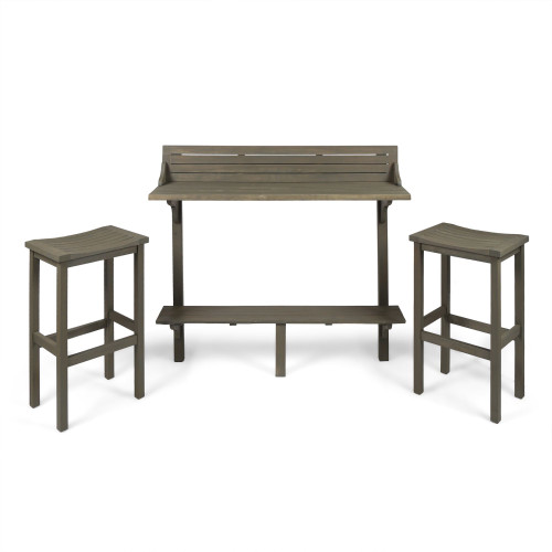 3pc Gray Traditional Outdoor Patio Bar Set 49.75"