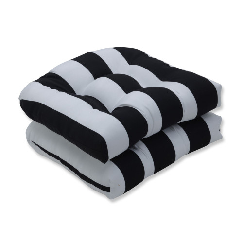 Set of 2 Striped Outdoor Patio Squared Corner Seat Cushion - 19" - Black and White