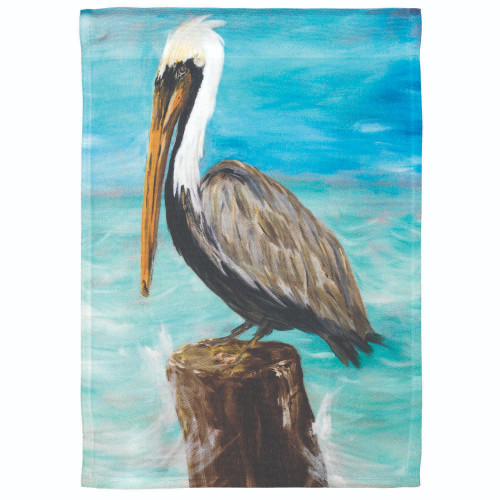 Brown and Blue Pelican on Post Outdoor Garden Flag 18" x 13"