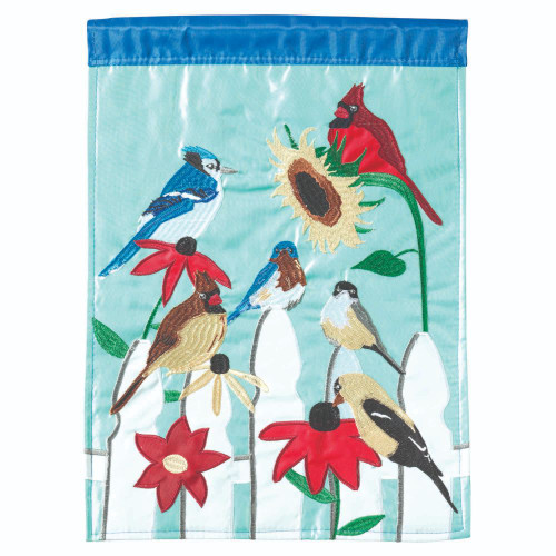 Blue and Red Birds on Fence Theme Rectangular Garden Flag 18" x 13"