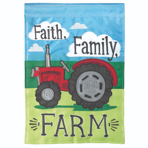 Double Applique Faith Family Farm Outdoor Garden Flag - 18" x 13"