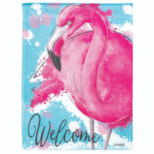 Blue and Pink Welcome Outdoor Garden Flag 18" x 13"