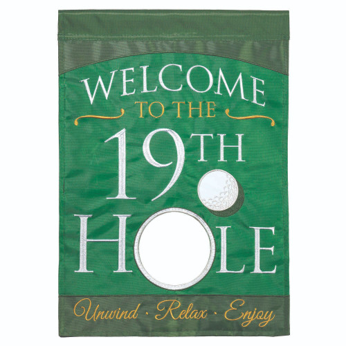Green and White Double Applique "Welcome to the 19th Hole" Outdoor Garden Flag 18" x 13"