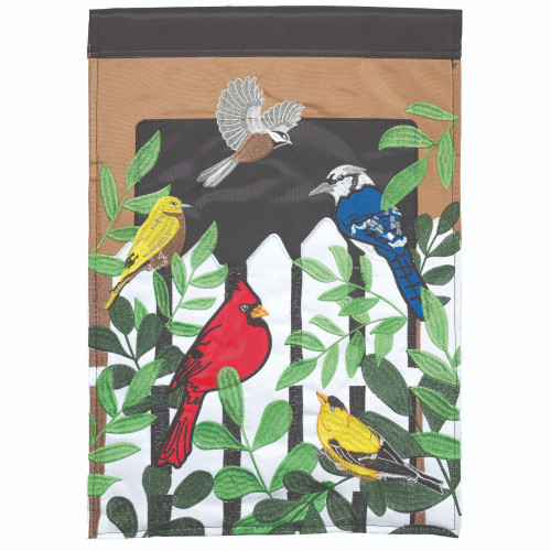 Red and Green Birds On Fence Outdoor Garden Flag 18" x 13"