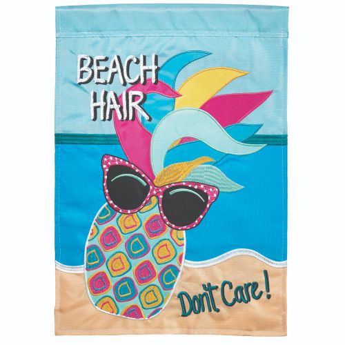 Blue Double Applique Beach Hair Don't Care Pineapple Outdoor Garden Flag 18" x 13"