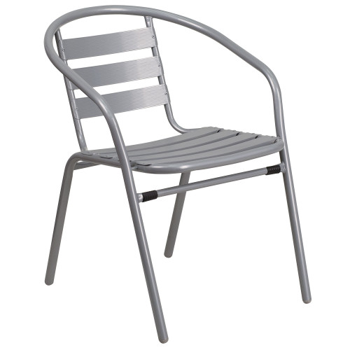 28.5" Silver Contemporary Patio Furniture Stack Chair with Triple Back