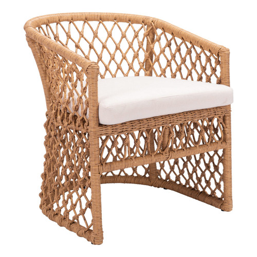 28.25" Beige and Brown Modern Style Upholstered Outdoor Accent Chair