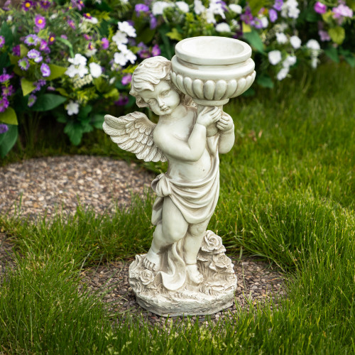 17.5" Enchanting Cherub: Angelic Bird Bath Garden Statue for a Heavenly Oasis