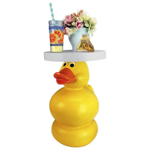 19.5" Yellow and Orange Wise Quack Duck Sculptural Side Table