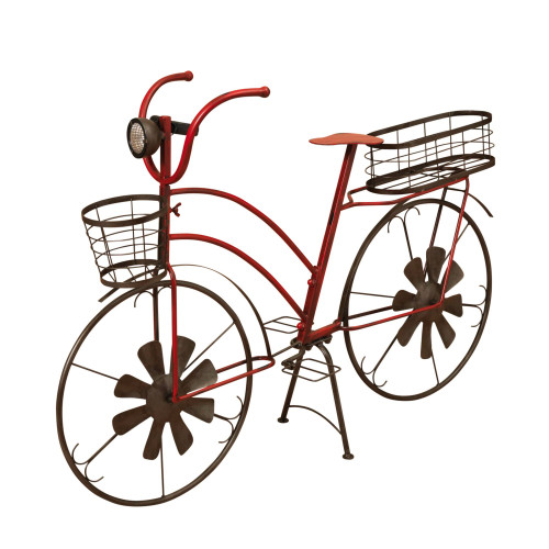 37" Red and Brown Solar Powered Antique Bicycle Planter