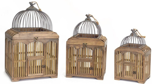 Set of 3 Wooden Geometric Silhouettes Birdcage Outdoor Decorations 25.25"