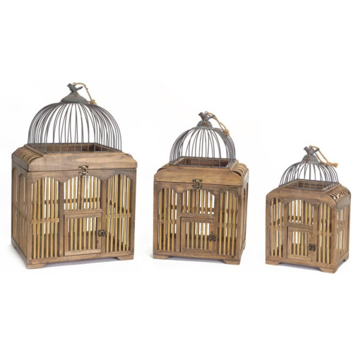 Set of 3 Wooden Geometric Silhouettes Birdcage Outdoor Decorations 25.25"