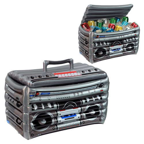 Pack of 6 Gray and Black Inflatable 80's Boom Box Cooler 16" x 24"