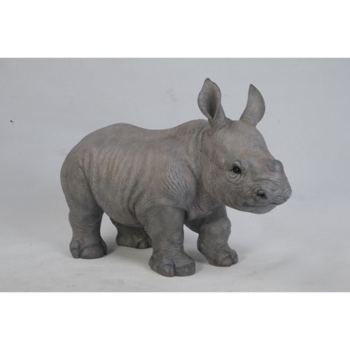 20.25" Gray and Black Rhino Baby Outdoor Statue