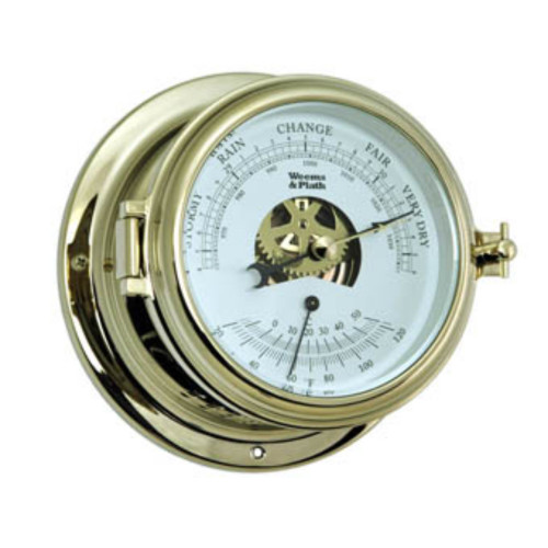 8" Gold and White Open Dial Adjustable Round Barometer and Thermometer