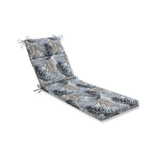 72.5" White and Gray Tropical UV Resistant Patio Chaise Lounge Cushion
