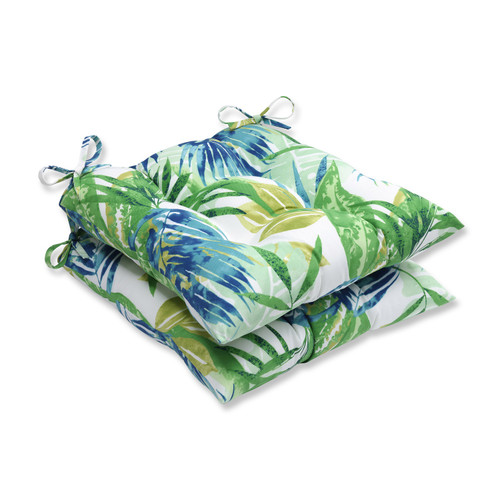 Tropical Forest Reversible Tufted Outdoor Patio Seat Cushions - 19" - Set of 2