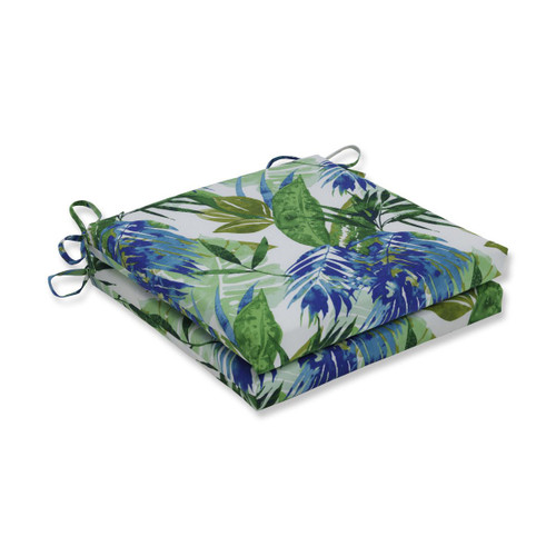 Tropical Pattern Outdoor Patio Seat Cushions - 20" - Blue and Green - Set of 2