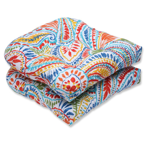 Set of 2 Paisley Burst Outdoor Patio Rounded Wicker Chair Cushion 19"