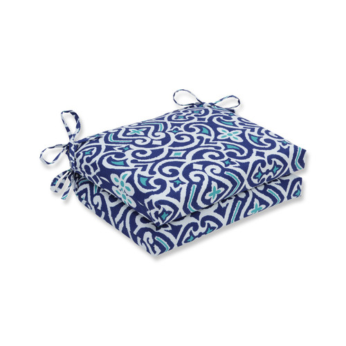 Damask Outdoor Patio Chair Cushions - 18.5" - Marine Blue and White