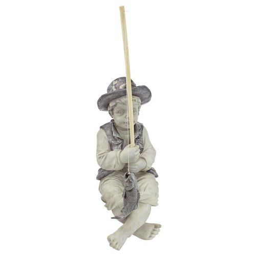 15" White and Gray Frederic the Little Fisherman Outdoor Garden Statue - Delightful Waterside Charm