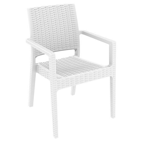 34" White Wickerlook Patio Stackable Dining Chair - Comfortable and Durable Outdoor Seating