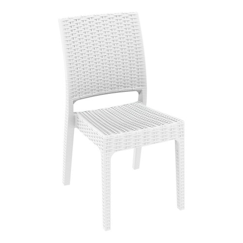 Commercial Grade 34" White Patio Wickerlook Stackable Dining Chair - UV-Treated, Weather-Proof, and Functional