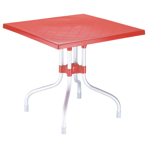 Forza 31" Red and Silver Patio Square Folding Dining Table - Strong, Sturdy, and Easy to Store