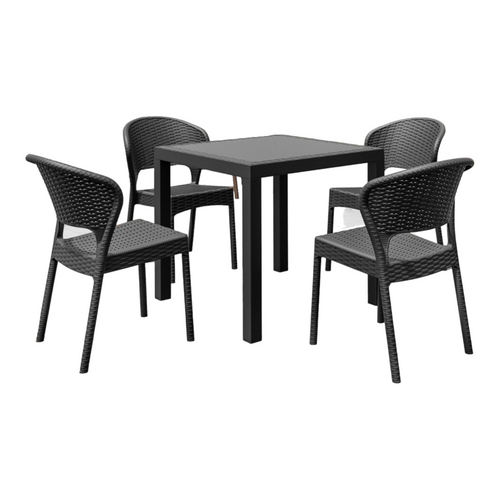 5 Piece Gray Outdoor Patio Square Dining Set with Side Chairs 32"
