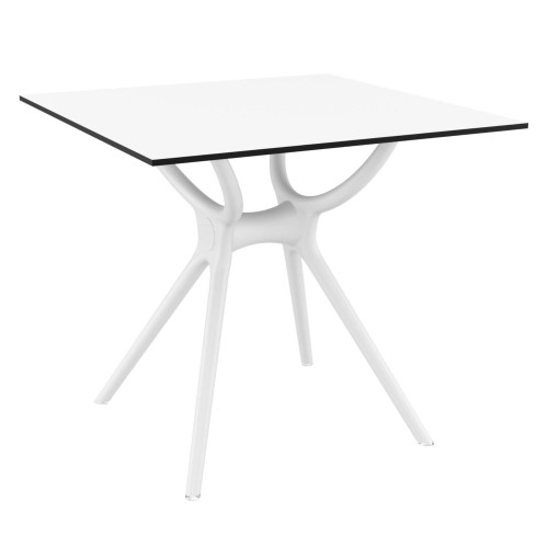 31.5" White Square Laminated Top Outdoor Patio Dining Table - Sleek, Metallic Look