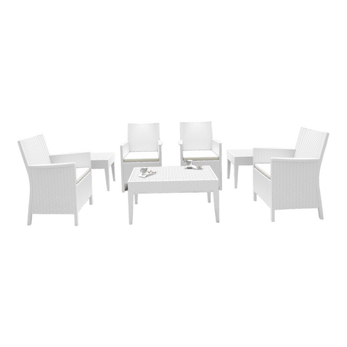 Entertain in Style: 7-Piece White Patio Casual Seating Set with Sunbrella Cushion