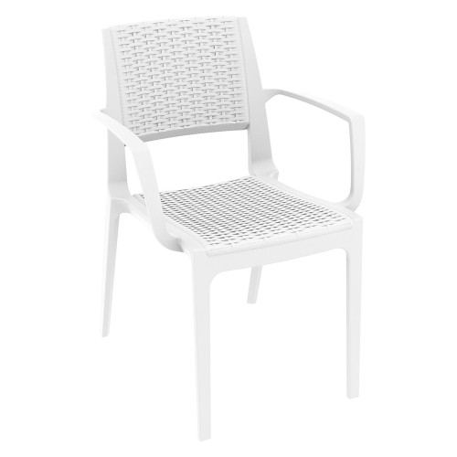 Durable and Stylish 32" White Outdoor Patio Wickerlook Dining Arm Chair