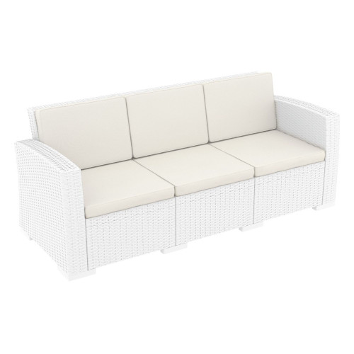 55" White Outdoor Patio Sofa with Natural Beige Sunbrella Cushion