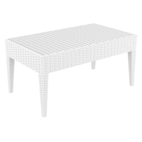 36" White Outdoor Patio Wickerlook Rectangular Coffee Table - Rust-Free and Durable