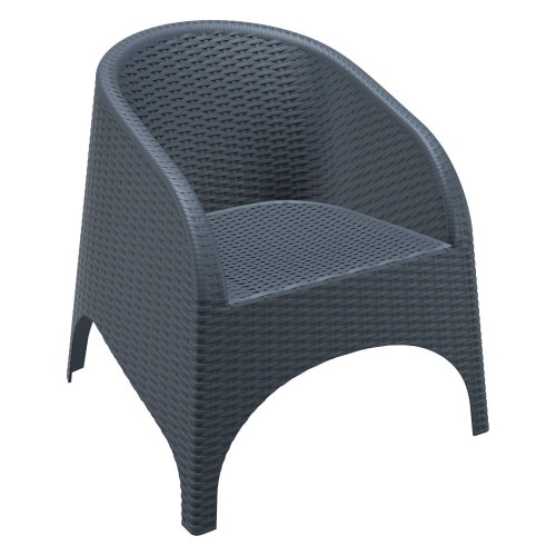 31.5" Gray Patio Wickerlook Stackable Dining Chair - Club Dining Chair with Curved Arms and Back