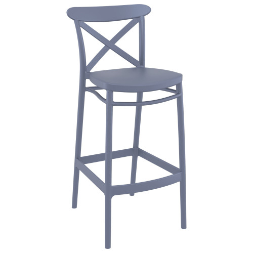 41.75" Gray Solid X Accented Outdoor Patio Bar Stool - Classic Design, UV Resistant, Suitable for Heavy Use