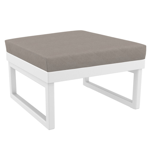 Versatile & Stylish: 25.5" White Square Ottoman with Sunbrella Taupe Gray Cushion