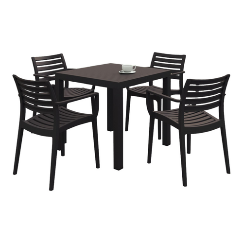 Durable 5-Piece Brown Stackable Square Outdoor Dining Set with Arm Chairs