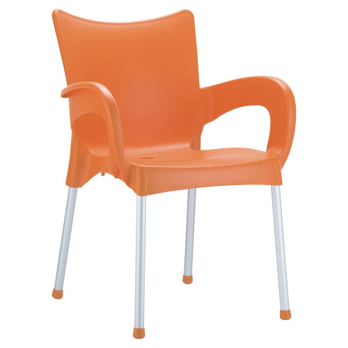 Enhance Your Outdoor Dining Experience with 33.25" Orange and Silver Patio Dining Arm Chair