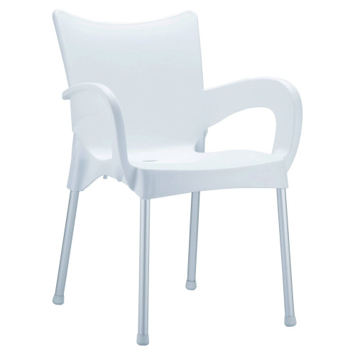 Enjoy Outdoor Dining in Style with 33.25" White and Silver Patio Dining Arm Chair