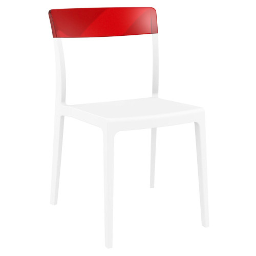 33" White and Red Patio Dining Chair - Commercial-Grade Resin with Molded Legs and Polycarbonate Back