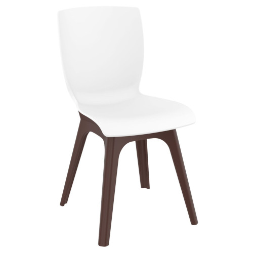 33.5" Modern White and Brown Patio Dining Chair - Commercial-Grade Resin, Molded Legs, Easy to Clean