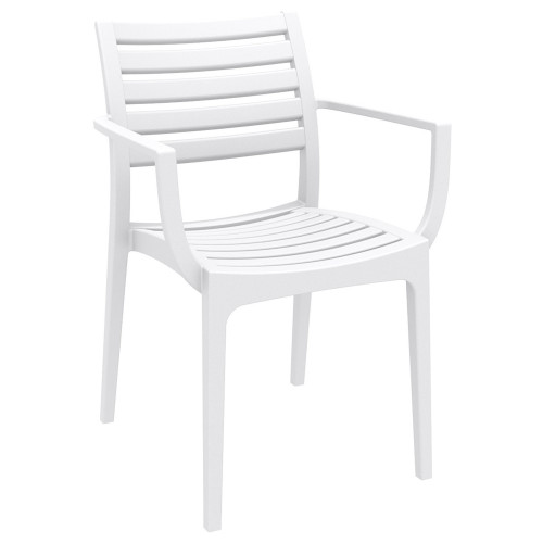 33" White Stackable Outdoor Patio Dining Arm Chair - Sturdy, Comfortable, and Easy to Clean