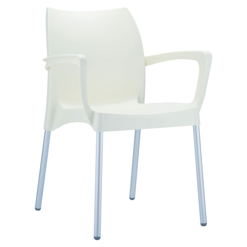 31.5" Beige and White Outdoor Patio Dining Arm Chair - Stylish, Durable, and Weather-resistant