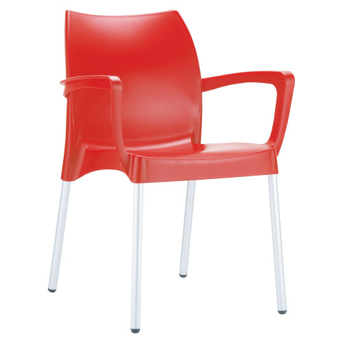 31.5" Red and White Outdoor Patio Dining Arm Chair - Enjoy Comfort and Durability in Style