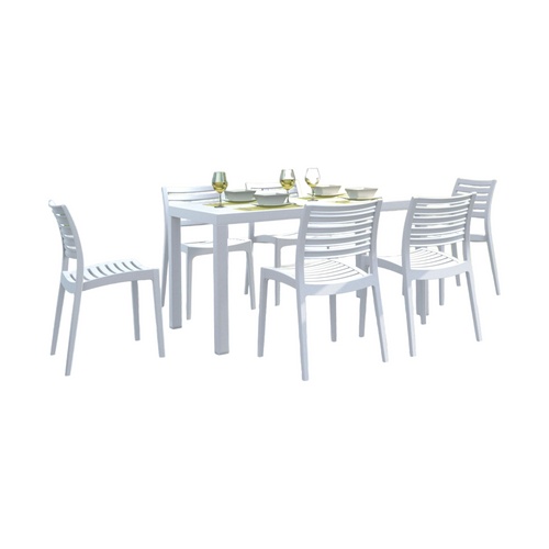 Vacation Vibes: 7-Piece White Patio Dining Set for Outdoor Delights